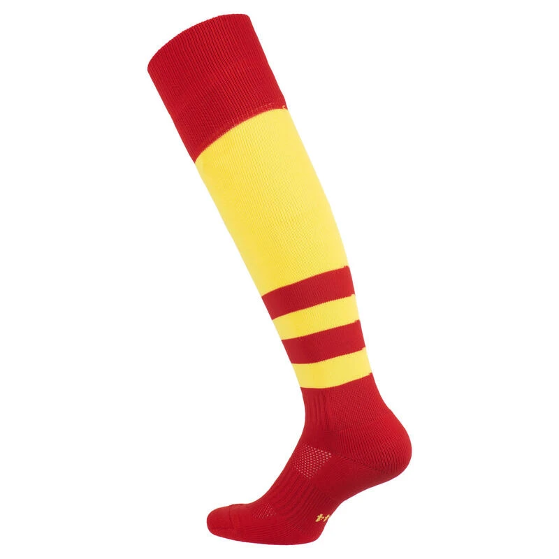 Chaussettes Hautes De Rugby Homme/Femme - R500 Rouge Jaune â Image 2