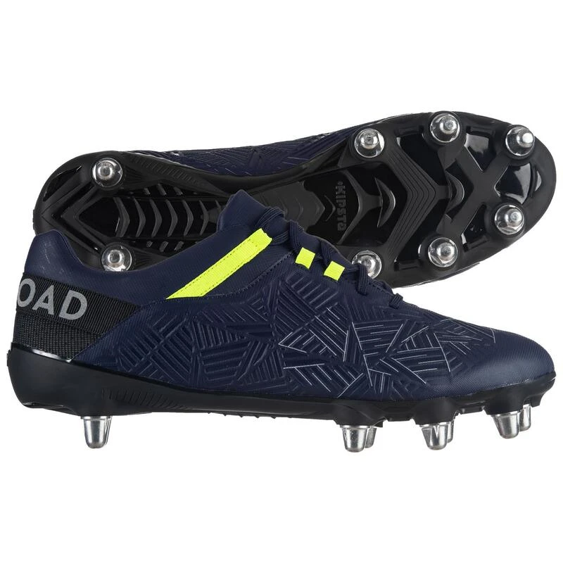 Chaussures De Rugby Terrains Gras 8 Crampons Density R500 SG Bleue Jaune â Image 2