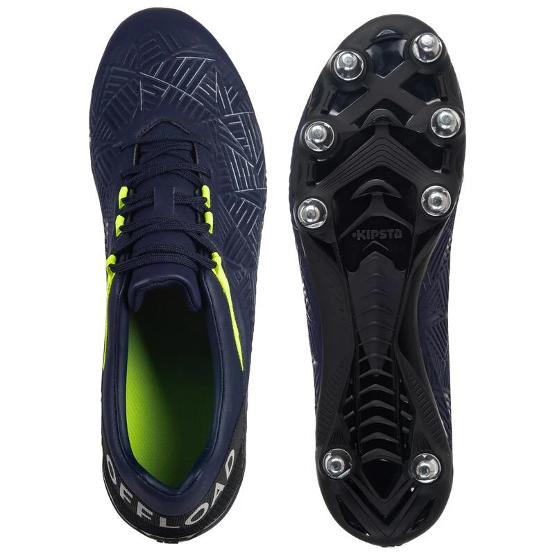 Chaussures De Rugby Terrains Gras 8 Crampons Density R500 SG Bleue Jaune â Image 3