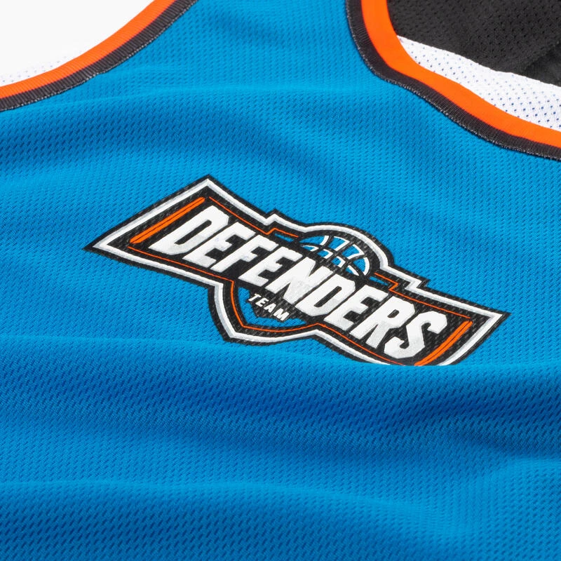 MAILLOT DE BASKETBALL SANS MANCHE REVERSIBLE ENFANT - T500R BLEU BLANC ORANGE â Image 3