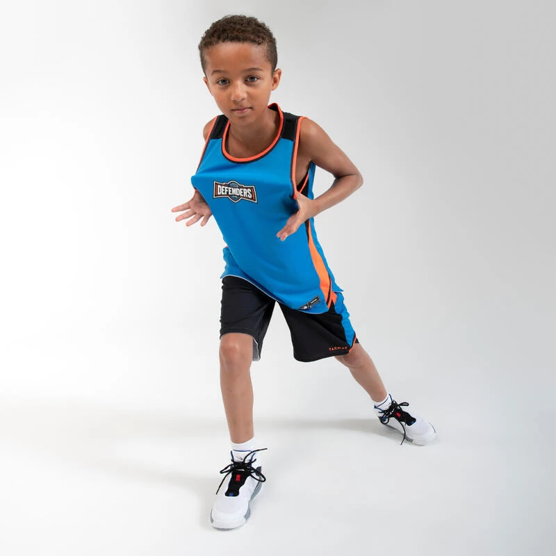 MAILLOT DE BASKETBALL SANS MANCHE REVERSIBLE ENFANT - T500R BLEU BLANC ORANGE â Image 6