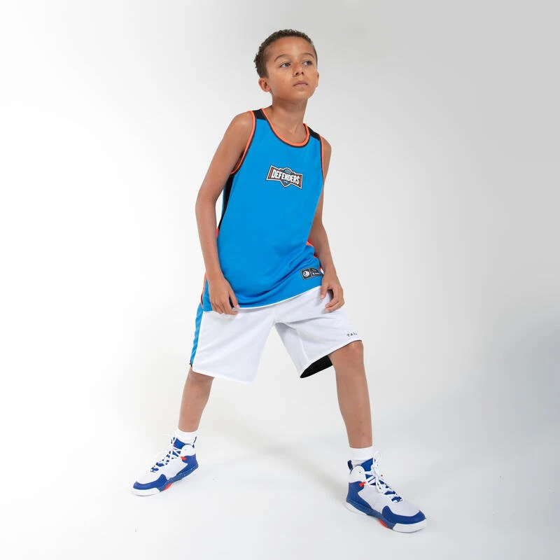 MAILLOT DE BASKETBALL SANS MANCHE REVERSIBLE ENFANT - T500R BLEU BLANC ORANGE â Image 7