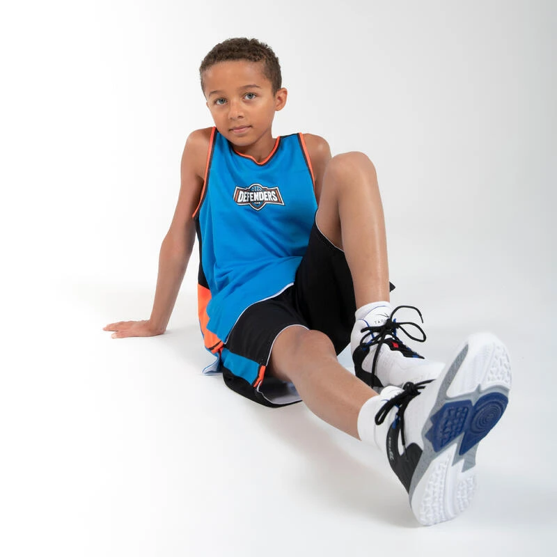 MAILLOT DE BASKETBALL SANS MANCHE REVERSIBLE ENFANT - T500R BLEU BLANC ORANGE â Image 8