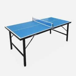 Mini Table De Ping Pong Pliable 150x75cm INDOOR Bleue, Avec 2 Raquettes Et 3