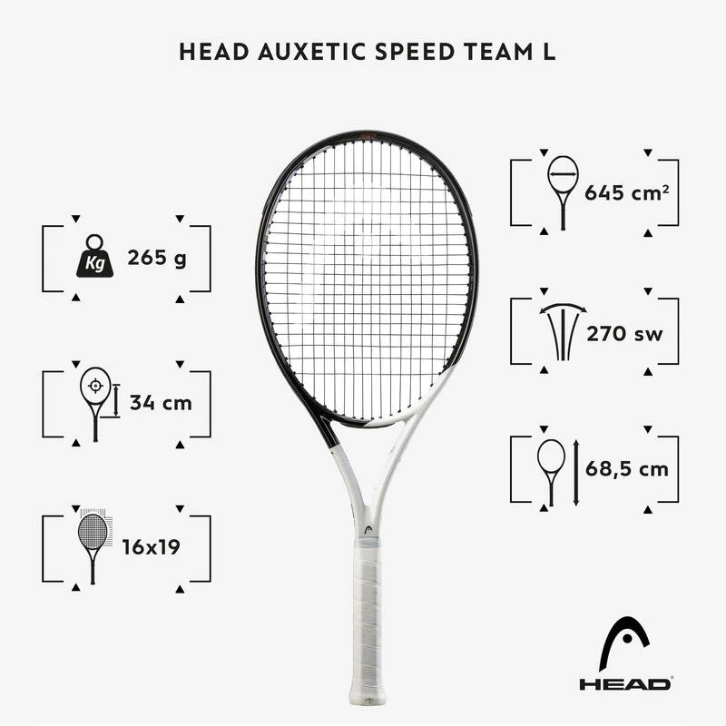 Raquette De Tennis Adulte - HEAD AUXETIC SPEED TEAM L Noir Blanc 265g â Image 2