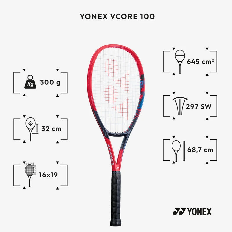 RAQUETTE DE TENNIS ADULTE - YONEX VCORE 100 ROUGE 300G â Image 2