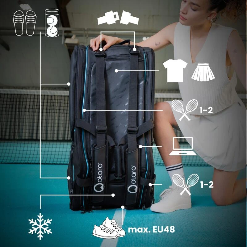 Sac De Tennis Avec Compartiment Ă Chaussures Pour 4-8 Raquettes | 82L Noir Bleu â Image 4