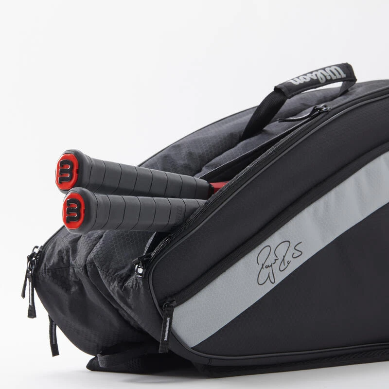 Sac De Tennis - Wilson RF TEAM 6 Raquettes Roger Federer Noir Gris â Image 7
