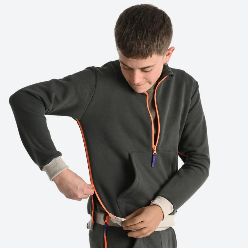 Decathlon Sweat Enfant Zippé Facile à Enfiler - Vert Olive – Image 3