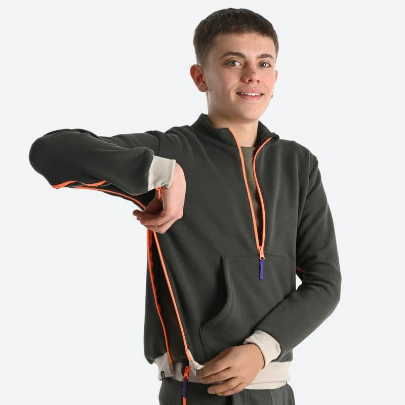 Decathlon Sweat Enfant Zippé Facile à Enfiler - Vert Olive – Image 4