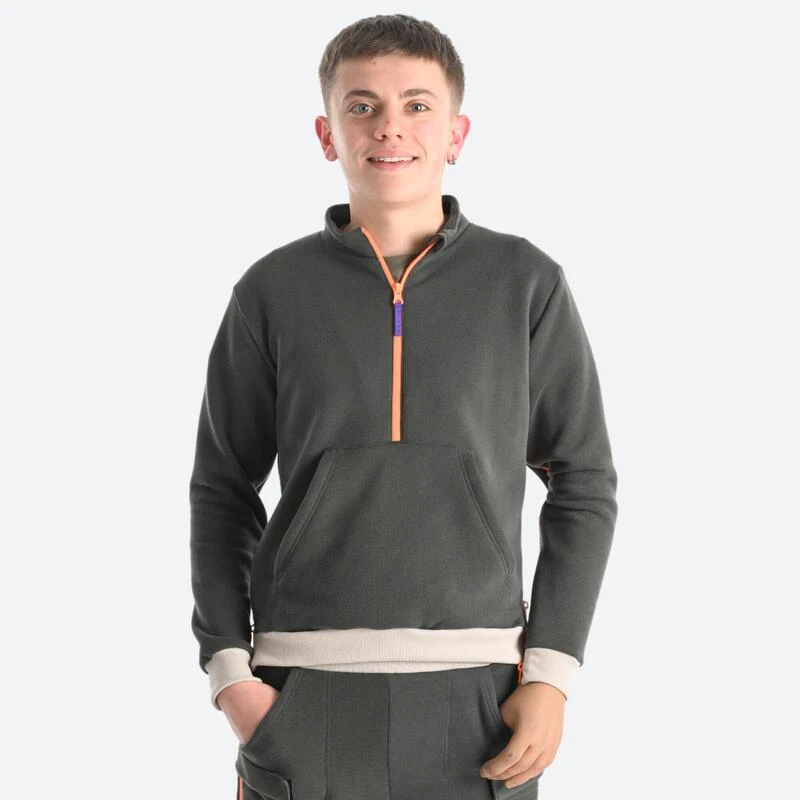 Decathlon Sweat Enfant Zippé Facile à Enfiler - Vert Olive – Image 5