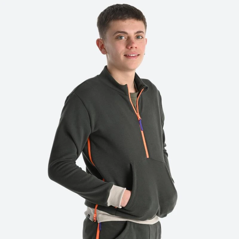 Decathlon Sweat Enfant Zippé Facile à Enfiler - Vert Olive – Image 6