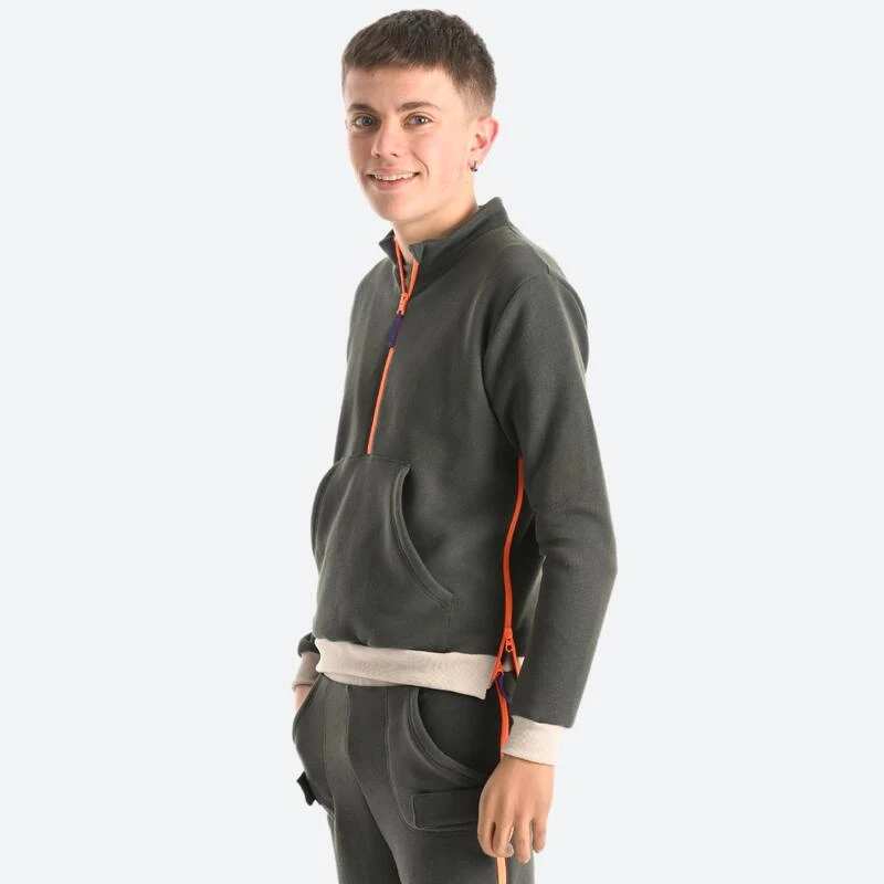Decathlon Sweat Enfant Zippé Facile à Enfiler - Vert Olive – Image 7