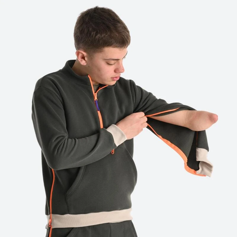 Decathlon Sweat Enfant Zippé Facile à Enfiler - Vert Olive – Image 8