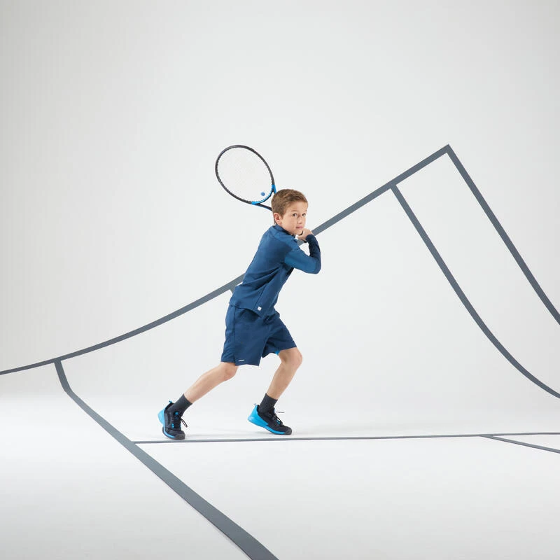 Artengo T-shirt De Tennis Manches Longues Thermic Garçon 1/2 Zip Turquoise â Image 2