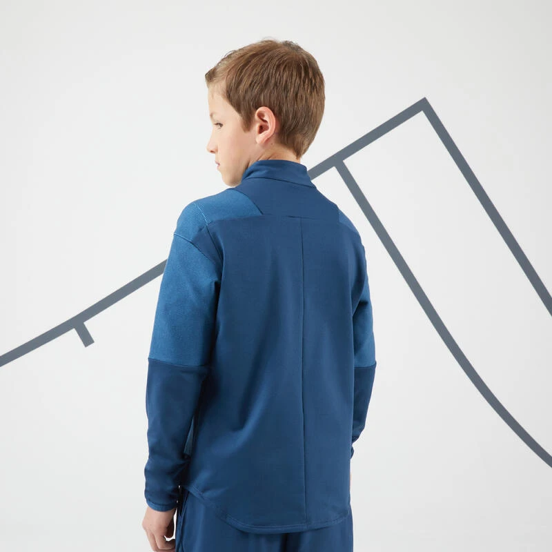 Artengo T-shirt De Tennis Manches Longues Thermic Garçon 1/2 Zip Turquoise â Image 4