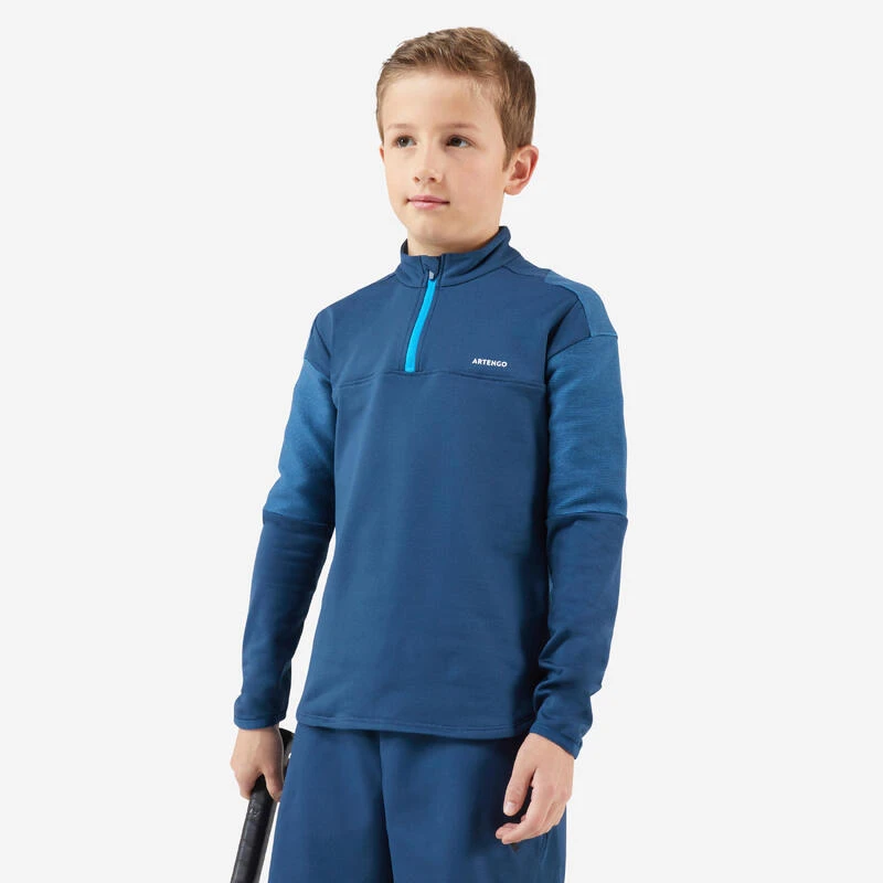 Artengo T-shirt De Tennis Manches Longues Thermic Garçon 1/2 Zip Turquoise