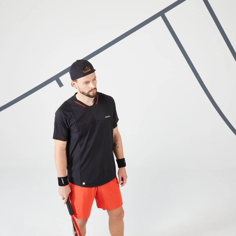 T-shirt Tennis Manches Courtes Homme - ARTENGO DRYVN Noir Rouge â Image 4